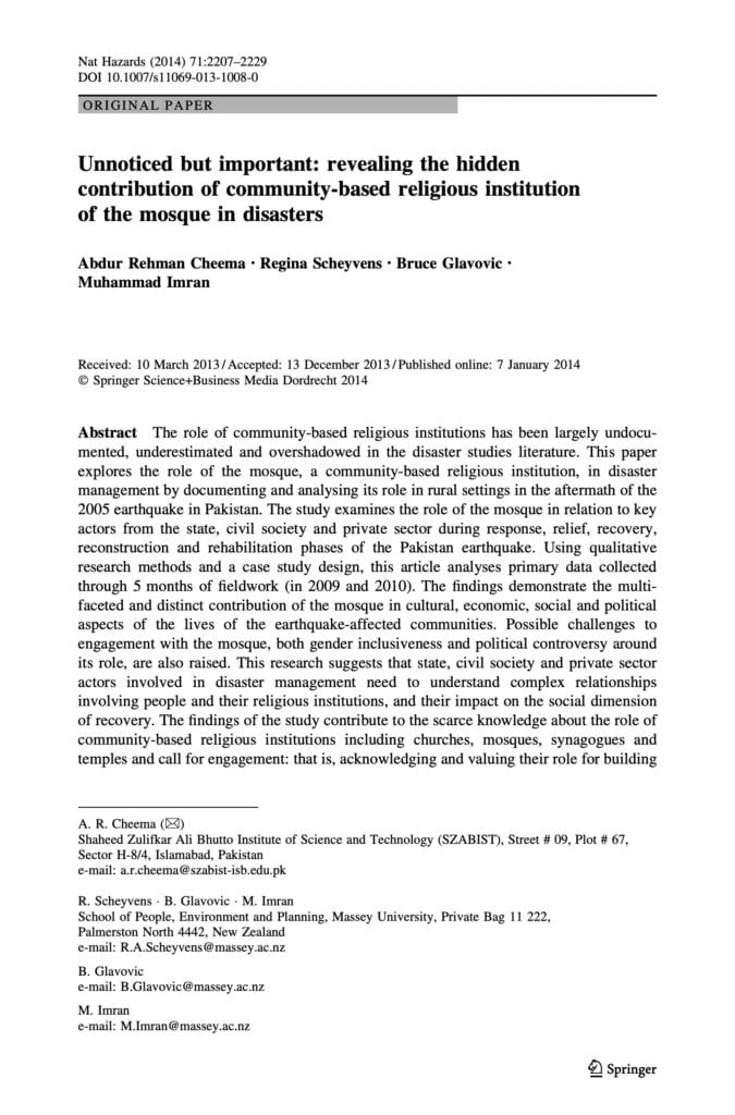 Unnoticed but important: revealing the hidden contribution of community-based religious institution of the mosque in disaster