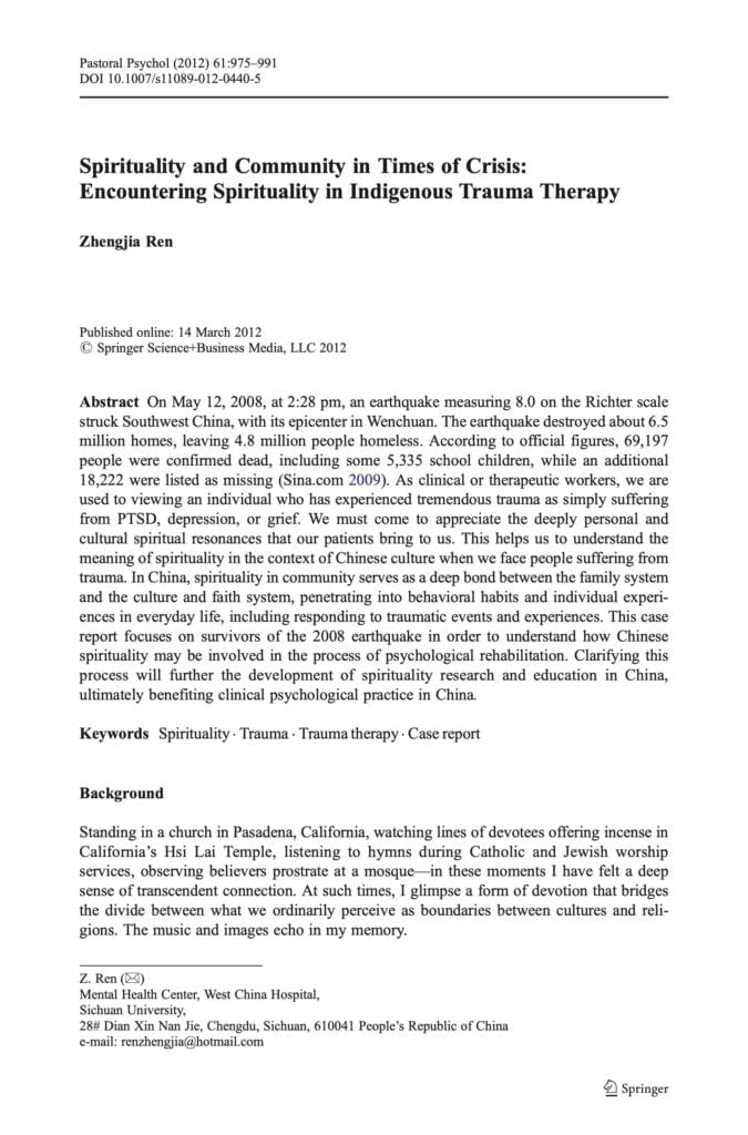Spirituality and Community in Times of Crisis: Encountering Spirituality in Indigenous Trauma Therapy