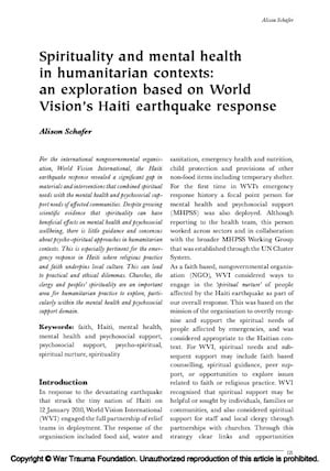 Spirituality and mental health in humanitarian contexts: an exploration based on World Vision’s Haiti earthquake response